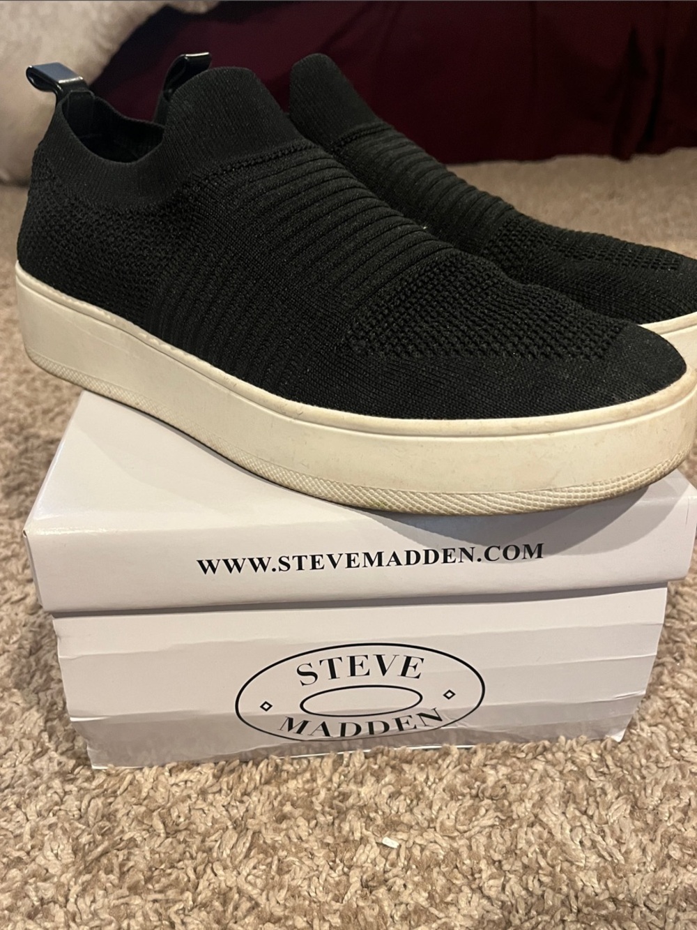 Steve Madden Black Knit Slip-On Sneakers with White Platform Sole